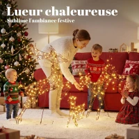 Outsunny Lot de 3 Rennes Lumineux Noël Extérieur 120 cm, Cerf Lumineux Noël avec 200 LED Blanc Chaud, 8 Modes et Minuterie(m-4)