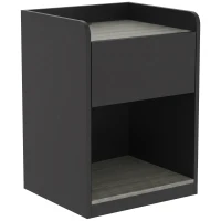 HOMCOM Modern Bedside Table, Slim Nightstand with Drawer, Shelf and Cable Holes, Black and Grey Wood Effect(m-1)