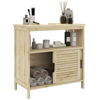 HOMCOM Meuble sous lavabo en Bambou, Meuble de Rangement pour Salle de Bain avec 2 Portes, 60 x 30 x 60 cm, Bois Naturel(m-11)