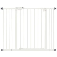 PawHut Barrera de Seguridad para Perros 74-100 cm con Extensiones Montaje a Presión y Doble Bloqueo Blanco(m-1)