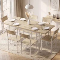 HOMCOM Conjunto Mesa de Comedor Extensible 120-160 cm y 6 Sillas Apilables para 4-6 Personas Efecto Roble(m-14)