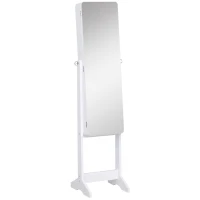 HOMCOM Armoire à bijoux avec miroirs à pied multi-rangements inclinaison réglable serrure éclairage LED intérieur dim. 30L x 36l x 146H cm blanc(m-12)