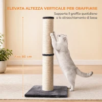 PawHut Tiragraffi per Gatti Alto 80 cm con Corda in Sisal e Base in Truciolato e Peluche, Grigio Scuro(m-5)