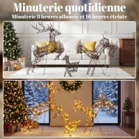 Outsunny Lot de 3 Rennes Lumineux Noël Extérieur 120 cm, Cerf Lumineux Noël avec 200 LED Blanc Chaud, 8 Modes et Minuterie(m-6)