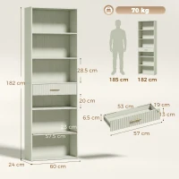 HOMCOM Bookcase Narrow Tall Space-Saving Bookshelf Drawer Open Shelves 60 x 24 x 182 cm Light Green(m-3)