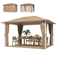 Outsunny Carpa para Jardín 3x4 m con Techo Ventilado 4 Paredes y 4 Mosquiteras UPF50+ para Exterior Terraza Caqui(m-11)