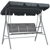 Outsunny Metal Garden Swing Chair, 3-Seater Swing Seat, Patio Hammock Bench Canopy Lounger, Dark Grey(m-1)