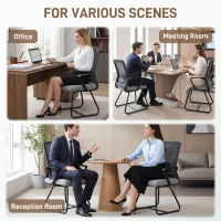 HOMCOM Desk Chair No Wheels, Office Chair with Mesh Back, Lumbar Support, Metal Base for Waiting Room, Conference Room, Dark Grey(m-7)