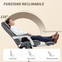 Vinsetto Poltrona da Ufficio con Telecomando e 6 Punti di Massaggio, in Tessuto Effetto Lino, 67x79x111-121 cm, Grigio(m-5)