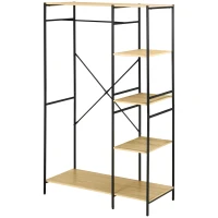 HOMCOM Perchero de Ropa Perchero de Madera con 4 Estantes de Almacenaje y Barra para Colgar Carga 30 kg para Dormitorio Salón Entrada 100x46x170,5 cm Natural(m-12)