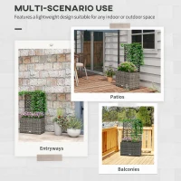 Outsunny 22L Garden PE Rattan Planter with Trellis, Free Standing Flower Raised Bed with Two Plant Boxes for Garden, Garden Planter for Climbing Plants, 57cm x 30cm x 107cm, Mixed Grey(m-4)