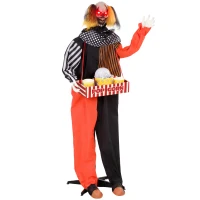 HOMCOM Animowany klaun z popcornem na Halloween z wyskakującą głową, strasznymi dźwiękami, muzyką jarmarczną i świecącymi oczami(m-11)