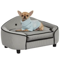PawHut Dog Sofa for XS and S Size Dogs, Pet Chair Bed with Soft Cushion, Cat Sofa  Couch with Washable Cover, Wooden Frame, 66.5 x 45 x 35.5 cm, Grey(m-1)