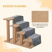 PawHut Scară portabilă pentru câini cu 4 trepte, din material catifelat detașabil și placaj, 60x35x44 cm, gri(m-6)