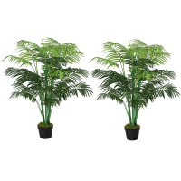 Outsunny 2 Pack Artificial Plant Palm Tree in Pot, Fake Plants for Home Indoor Outdoor Decor, 125cm, Green(m-1)