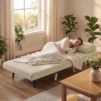 HOMCOM Schlafsessel 3-in-1, ausklappbarer Sessel aus Cord mit Schlaffunktion verstellbare Rückenlehne, Kissen, Beige(m-9)