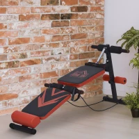 HOMCOM Banc de musculation pliable appareil à abdo hauteur réglable 135L x 48l x 61-68H cm 2 bandes de résistances + ressort central traction acier noir rouge(m-10)