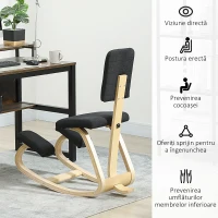 HOMCOM, Scaun Genuncher Balansabil, Designul modern, Țesătură cu aspect de in, 51x84x93 cm, Negru(m-5)