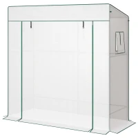 Outsunny Serre de jardin murale adossée avec 1 porte enroulable, bâche PE renforcée, 2 fenêtres, dim. 196L x 77l x 197/178H cm(m-10)