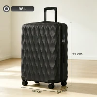 HOMCOM 77cm 98L Suitcase, Lightweight ABS Hard Shell Carry On Luggage with TSA Lock, Spinner Wheels, Telescopic Handle, Black(m-3)