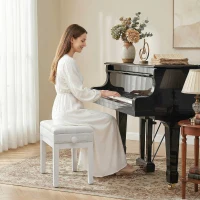 HOMCOM Banquette tabouret siège pour piano coffre intégré hauteur réglable bois hévéa assise revêtement synthétique blanc(m-10)