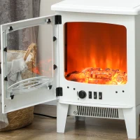 HOMCOM Electric Fireplace Stove, Freestanding Log Burner, 1000W/2000W, Portable Electric Fire Fan Heater with LED Flame Effect, Adjustable Thermostat, Glass, Overheat Protection， White(m-9)