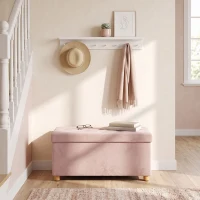 HOMCOM Velvet Upholstered Foldable Ottoman Footrest, Storage Ottoman Bench with Wood Legs for Living Room, Pink(m-9)