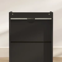 HOMCOM Modern Bedside Table, Slim Nightstand with Drawer, Shelf and Cable Holes, Black and Grey Wood Effect(m-12)