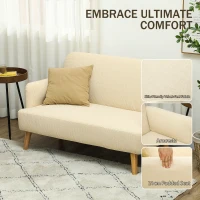 HOMCOM Velvet Feel Fabric 2 Seater Sofa, Small Sofa Loveseat with 21cm Thick Padding and Wood Legs, Cream White(m-4)