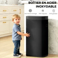 HOMCOM Poubelle de Cuisine Automatique 50L, Poubelle à Capteur de Mouvement, Fonctionne sur Piles, 26,5x35,5x68cm, Noir(m-6)