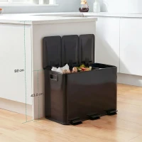 HOMCOM Poubelle de cuisine 45L avec 3 compartiments de 15L, couvercle, seaux intérieurs amovibles, 3 x 15L, noir(m-2)
