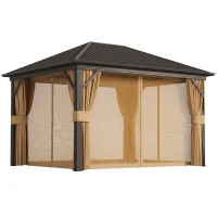 Outsunny 3.6 x 3 m Aluminium Hardtop Gazebo, with Accessories - Brown(m-1)