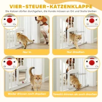 PawHut Treppenschutzgitter Türschutzgitter mit Katzenklappe ohne Bohren 75-85 cm aus Stahl für Hunde, Treppen, Tür, Weiß(m-5)