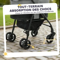 PawHut Poussette pour Chien Pousse-Chien 3 en 1 Détachable Pliable Nacelle Amovible et Sans Fermeture Éclair Suspension Gris(m-5)