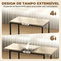 HOMCOM Conjunto de Mesa de Jantar Extensível 120-160 cm e 6 Cadeiras Empilháveis para 4-6 Pessoas, Efeito Carvalho(m-5)