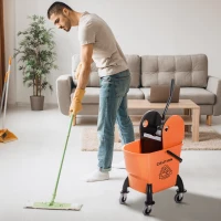 HOMCOM 25L Mop Bucket, with Wringer, Wheels and Handle - Orange(m-10)