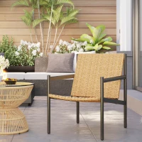 Outsunny Silla de Ratán de Jardín para Exterior con Reposabrazos Estructura de Acero y Respaldo Inclinado 74x61x81 cm Natural(m-10)