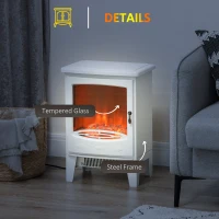HOMCOM Electric Fireplace Stove, Freestanding Log Burner, 1000W/2000W, Portable Electric Fire Fan Heater with LED Flame Effect, Adjustable Thermostat, Glass, Overheat Protection， White(m-7)