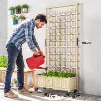 Outsunny Jardinière avec treillis, bac à fleurs avec roues, pour plantes grimpantes, bois massif, 82,5x35x186cm, bois naturel(m-3)