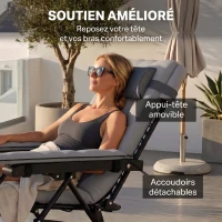Outsunny Chaise de Gravité Zéro avec Accoudoirs, Coussin, Porte-Gobelet, Appuie-tête, Dossier Réglable, 65x93x108cm, Gris Clair(m-7)