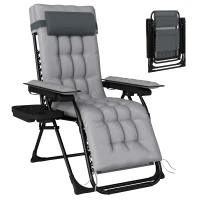 Outsunny Chaise de Gravité Zéro avec Accoudoirs, Coussin, Porte-Gobelet, Appuie-tête, Dossier Réglable, 65x93x108cm, Gris Clair(m-16)