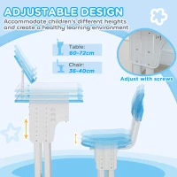 HOMCOM Kids Adjustable Desk and Chair Set, Book Stand, Pen Slot - Blue(m-6)