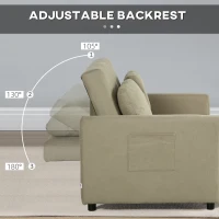 HOMCOM Loveseat Sofa Bed, Convertible Bed Settee with 2 Cushions, Side Pockets for Living Room, Light Brown(m-5)