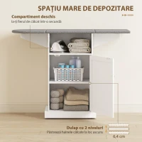 HOMCOM Dulap Compact cu Masă de Călcat Pliabilă pe Roți cu Raft Deschis și Dulap, 121x37x89 cm, Alb și Gri(m-6)