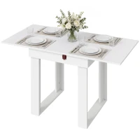 HOMCOM Folding Dining Table Under-Table Storage Extendable Kitchen Table Steel Rail White(m-15)