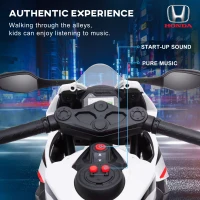 HOMCOM 6V Honda Licensed Kids Motorcycle w/ Music, Training Wheels - White(m-5)