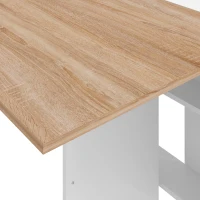 HOMCOM Folding Dining Table, Drop Leaf Table with 2-Tier Shelves, Rolling Casters, White and Natural(m-10)