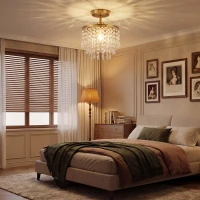 HOMCOM Crystal Ceiling Light with 57 Crystal Strands, Ceiling Light with Mounting Plate for Hallway, Gold Tone(m-14)
