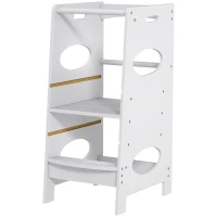 HOMCOM Torre de Aprendizaje para Niños con Pedal Altura Ajustable en 3 Posiciones y Barra de Seguridad 40x50x90 cm Gris(m-11)