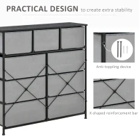 HOMCOM Nine Drawer Fabric Dresser - Grey(m-7)